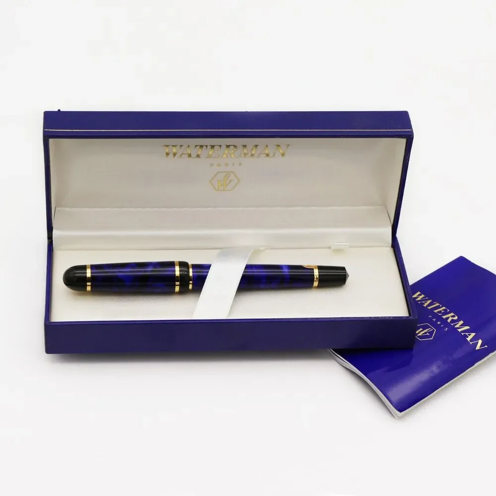 Waterman Phileas  Vintage Fountain Pen Blue Marble Gold Trim W/ Original Box